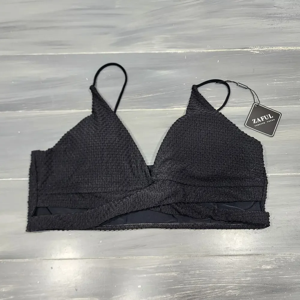 Zaful Swim‎ Bikini Top Black Textured Size XL - Picture 2 of 8